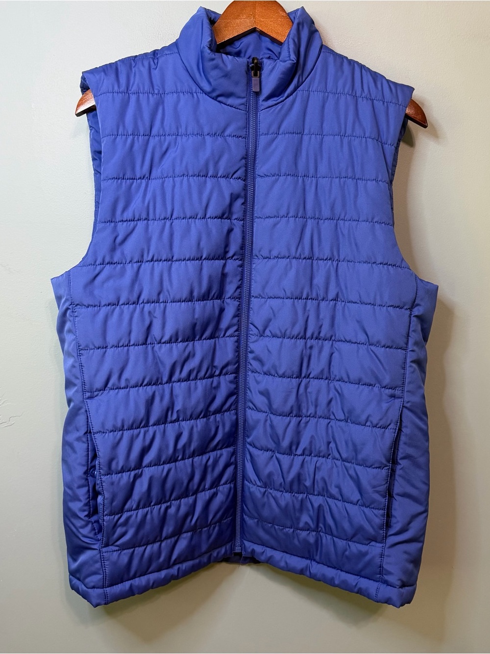 Lands' End Blue Quilted Puffer Vest Full Zip Mock Neck Men's Medium Oeko-Tex EUC